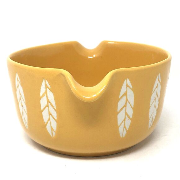 MCM Lotus Stoneware Bowl VTG Yellow Double Spout Pour Gravy/Sauce - Picture 2 of 8